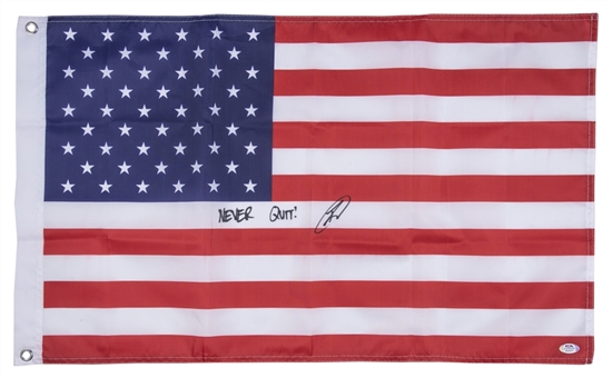 U.S Navy Seal Robert J. ONeill Signed & Inscribed  "Never Quit" American Flag  (PSA/DNA)